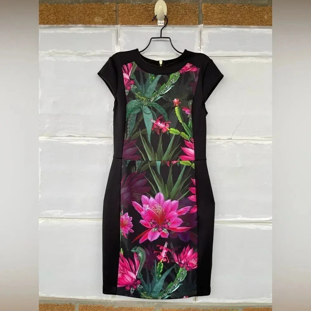 Ted Baker Women Ellika Chameleon Jungle Floral Print Bodycon Dress size 1 small